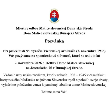 text pozvánky so znakom Matice slovenskej